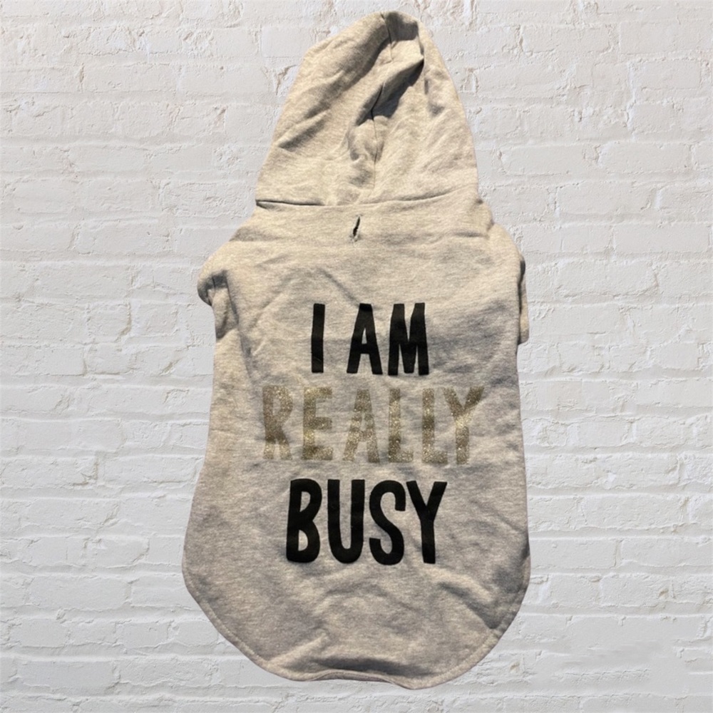 “I Am Really Busy” Cute & Cozy Urban Supply Sparkly Grey Dog Hoodie Sweater